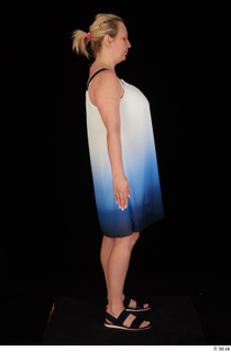 Donna black sandals dressed standing white-blue dress whole body 0007.jpg